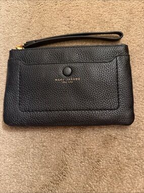 Marc Jacobs Black Pebbled Leather Wristlet Pouch with Gold Logo